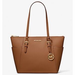 Charlotte Large Saffiano Leather Top-Zip Tote Bag